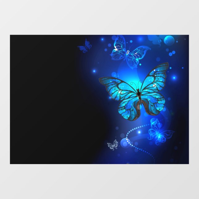 Morpho Butterfly in the Dark Background Fensteraufkleber (Blatt)