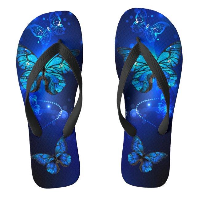 Morpho Butterfly in the Dark Background Flip Flops (Fußbett)