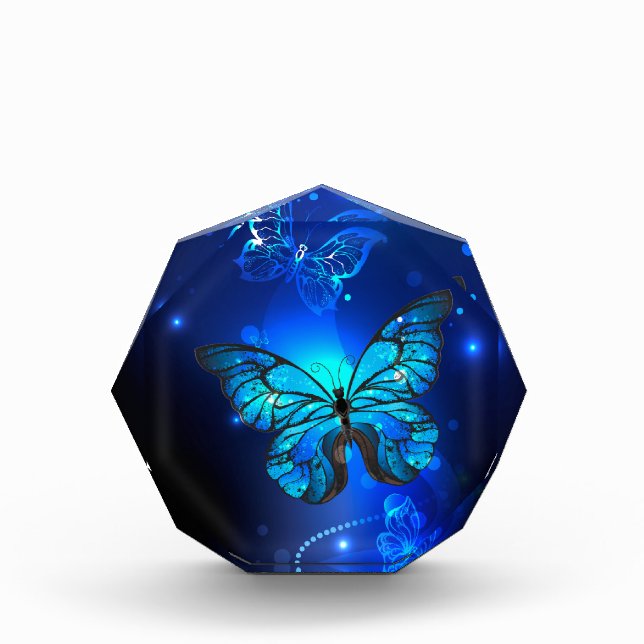 Morpho Butterfly in the Dark Background Fotoblock (Vorderseite)
