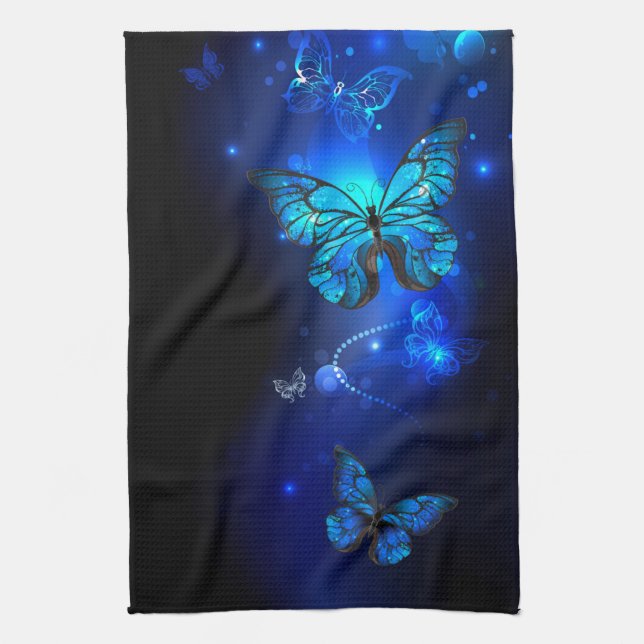 Morpho Butterfly in the Dark Background Geschirrtuch (Vertikal)