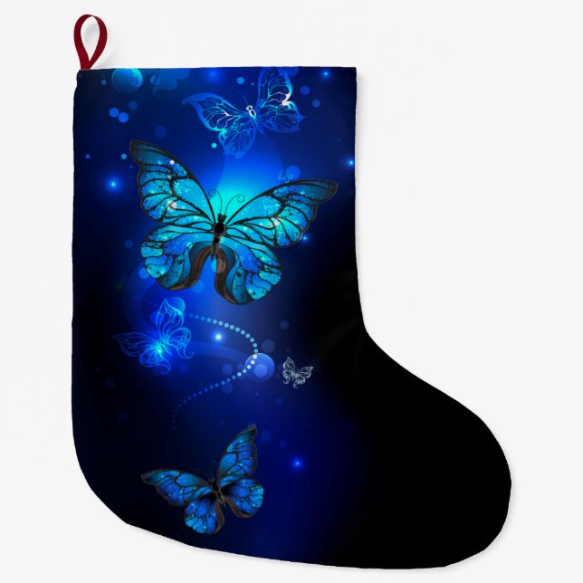 Morpho Butterfly in the Dark Background Großer Weihnachtsstrumpf (Vorderseite)