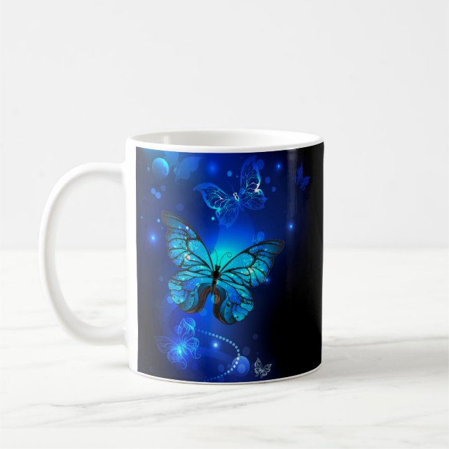 Morpho Butterfly in the Dark Background Kaffeetasse (Links)