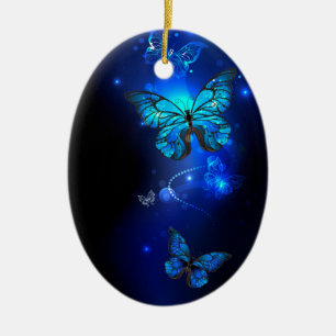 Morpho Butterfly in the Dark Background Keramik Ornament
