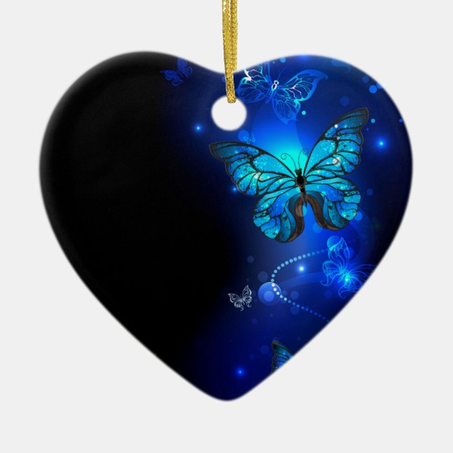 Morpho Butterfly in the Dark Background Keramik Ornament (Vorne)