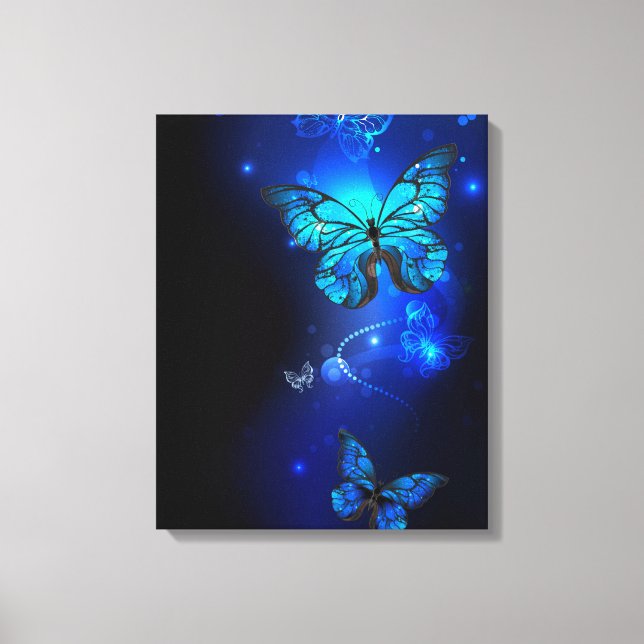 Morpho Butterfly in the Dark Background Leinwanddruck (Vorderseite)
