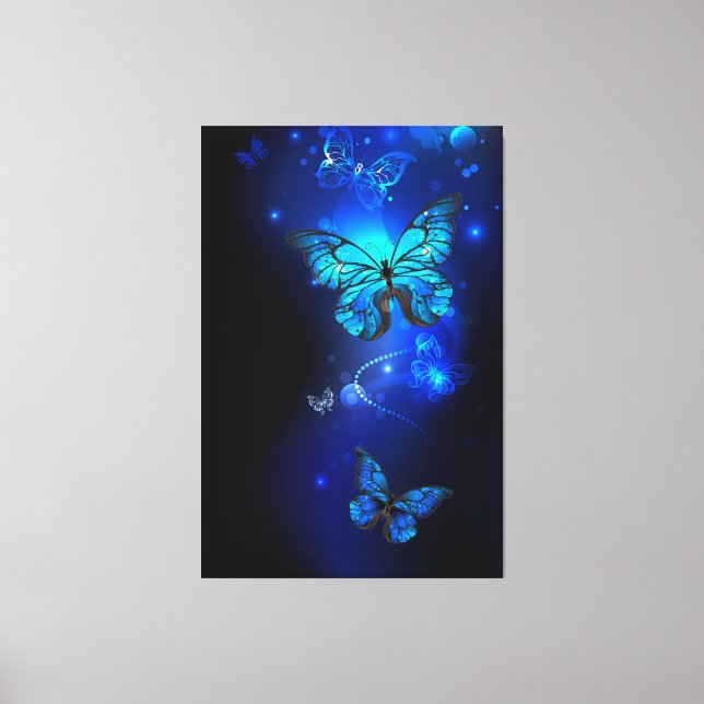 Morpho Butterfly in the Dark Background Leinwanddruck (Vorderseite)