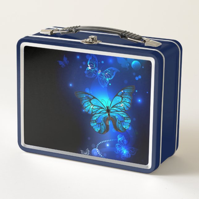 Morpho Butterfly in the Dark Background Metall Brotdose (Vorderseite)