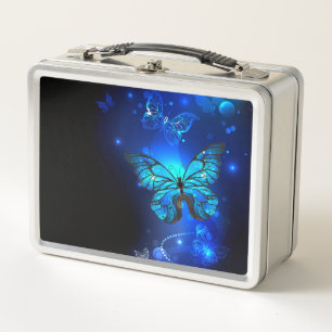 Morpho Butterfly in the Dark Background Metall Brotdose