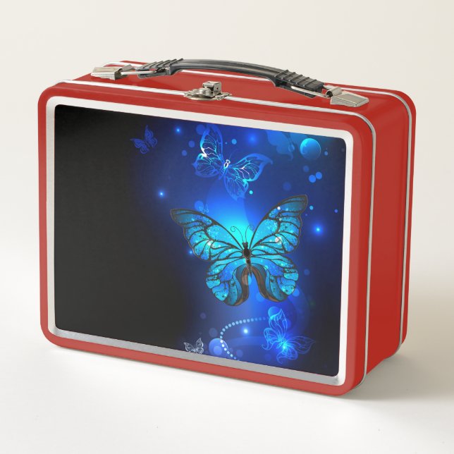 Morpho Butterfly in the Dark Background Metall Brotdose (Vorderseite)