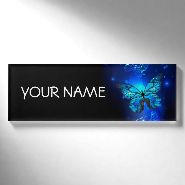 Morpho Butterfly in the Dark Background Namenschild (Vorderseite)