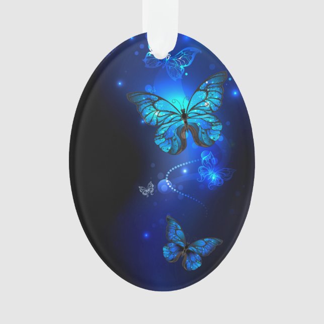 Morpho Butterfly in the Dark Background Ornament (Vorderseite)
