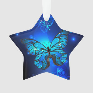 Morpho Butterfly in the Dark Background Ornament