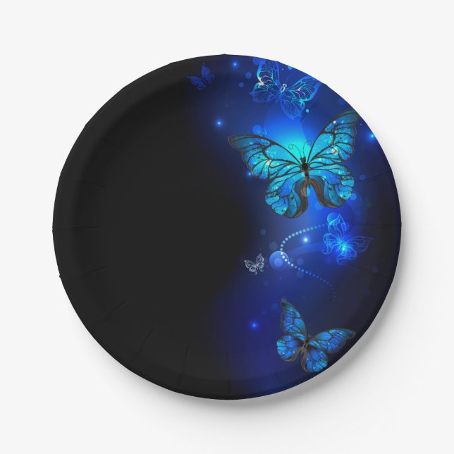 Morpho Butterfly in the Dark Background Pappteller (Vorderseite)