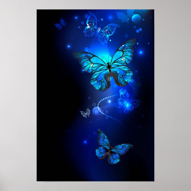 Morpho Butterfly in the Dark Background Poster (Vorne)