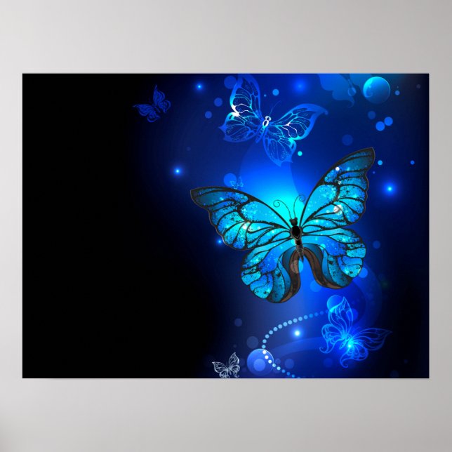Morpho Butterfly in the Dark Background Poster (Vorne)