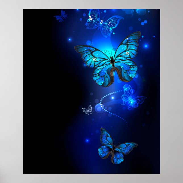 Morpho Butterfly in the Dark Background Poster (Vorne)
