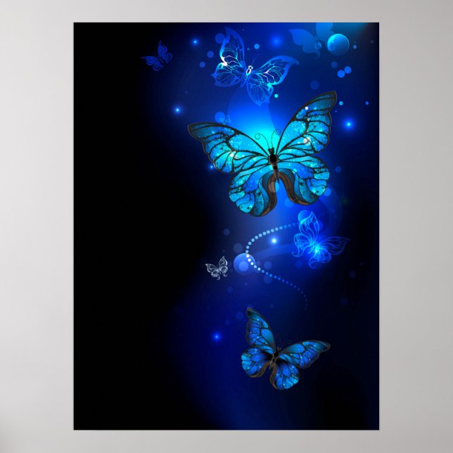 Morpho Butterfly in the Dark Background Poster (Vorne)