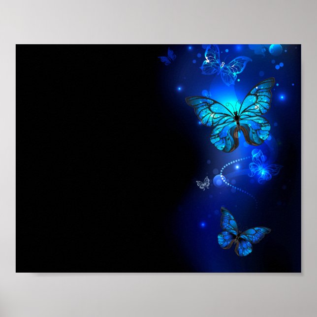 Morpho Butterfly in the Dark Background Poster (Vorne)