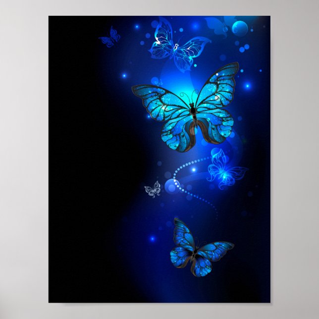 Morpho Butterfly in the Dark Background Poster (Vorne)