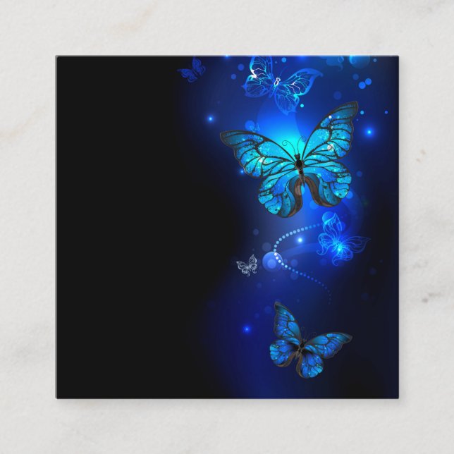 Morpho Butterfly in the Dark Background Quadratische Visitenkarte (Vorderseite)