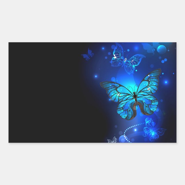 Morpho Butterfly in the Dark Background Rechteckiger Aufkleber (Vorderseite)