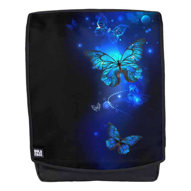 Morpho Butterfly in the Dark Background Rucksack (Vorderseite)