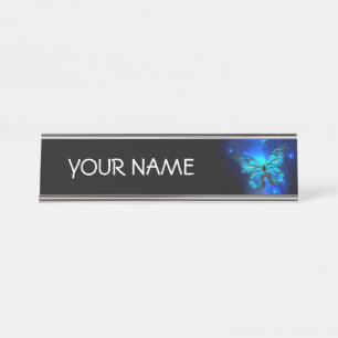 Morpho Butterfly in the Dark Background Schreibtischnamensplakette
