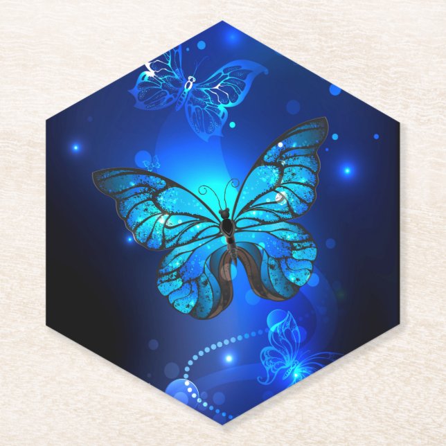 Morpho Butterfly in the Dark Background Untersetzer (Vorderseite)