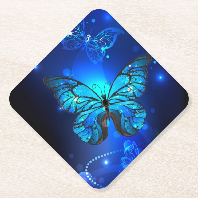 Morpho Butterfly in the Dark Background Untersetzer (Vorderseite)