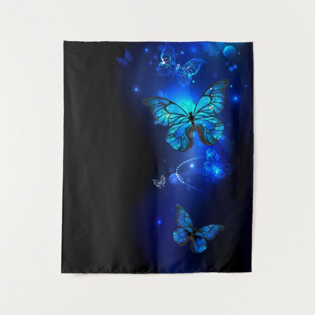 Morpho Butterfly in the Dark Background Wandteppich (Vorderseite)