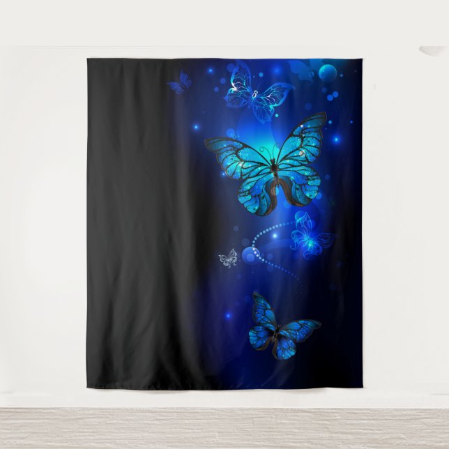 Morpho Butterfly in the Dark Background Wandteppich (Vorderseite)