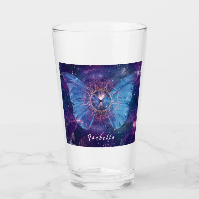 Morpho-Schmetterling / Galaxy Mandala Glas (Vorderseite)