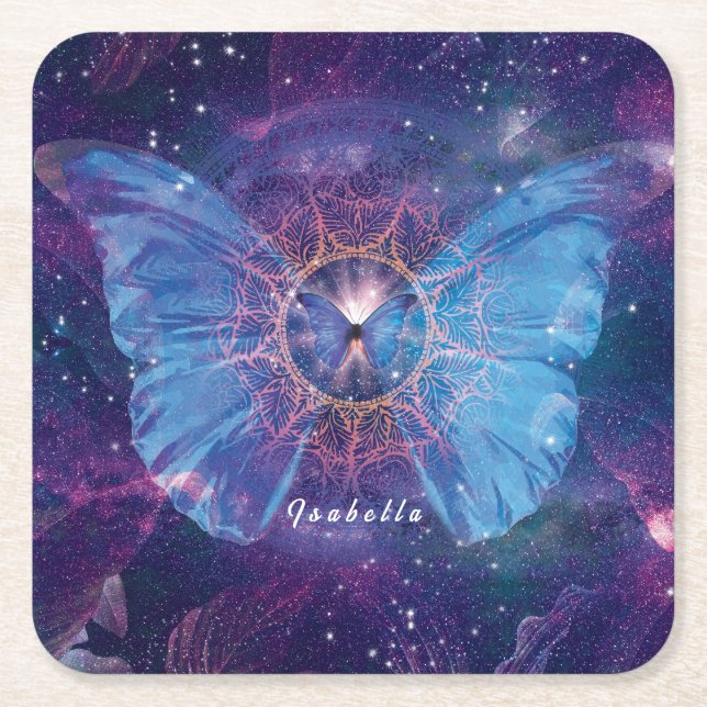 Morpho-Schmetterling / Galaxy Mandala Paper Unters Rechteckiger Pappuntersetzer (Vorderseite)