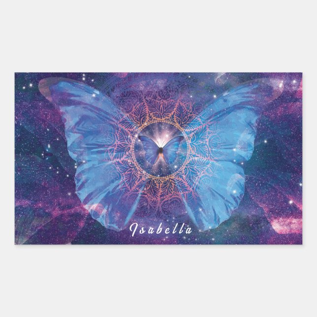 Morpho-Schmetterling / Galaxy Mandala Rechteckiger Aufkleber (Vorderseite)