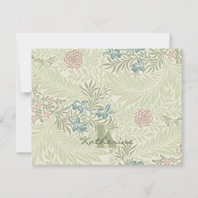 Morris Aquamarin Blue & Pink Larkspur Muster Note  Mitteilungskarte (Vorderseite)
