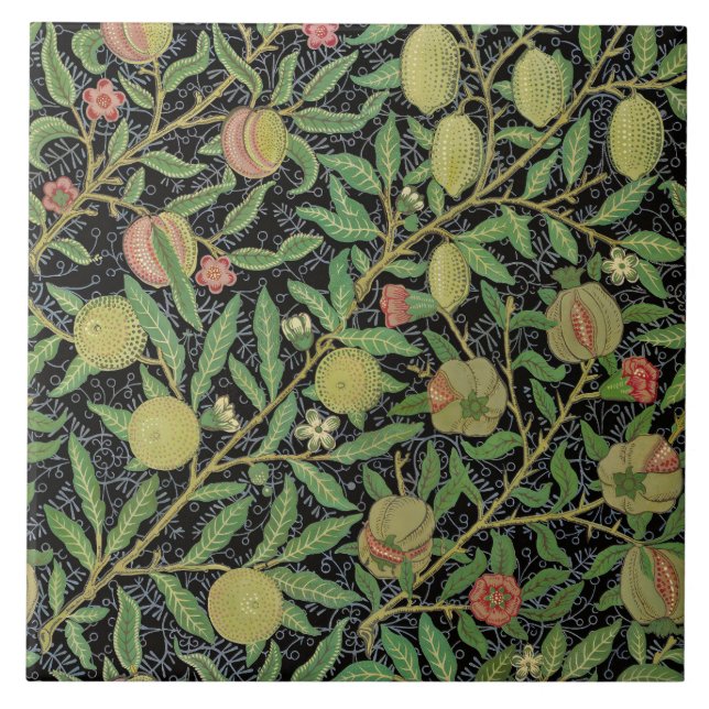 Morris Black Background Antique Pomegrana Muster Fliese (Vorderseite)
