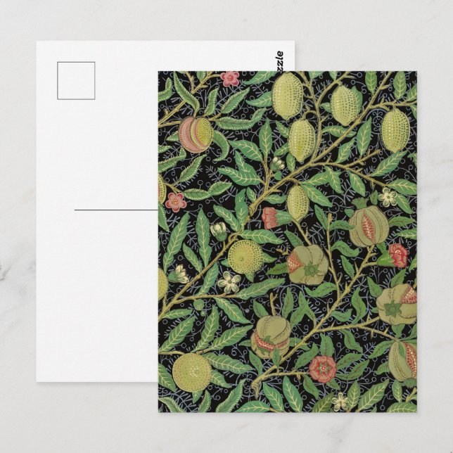 Morris Black Background Antique Pomegrana Muster Postkarte (Vorne/Hinten)