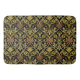 Morris Black Background Rose & Lily Blume Pattern Badematte