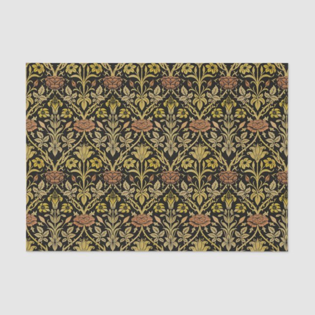 Morris Black Background Rose & Lily Blume Pattern Seidenpapier (Vorderseite)