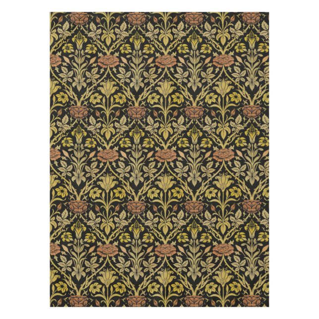 Morris Black Background Rose & Lily Blume Pattern Tischdecke (Vorderseite)