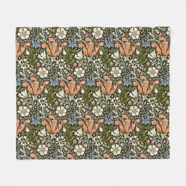 Morris BlackBackground 1896 Compton Floral Pattern Fleecedecke (Vorderseite (Horizontal))