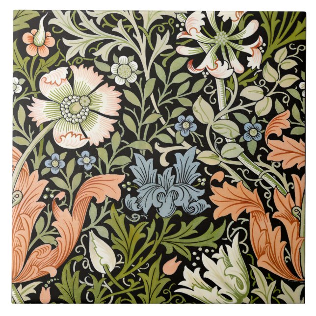 Morris BlackBackground 1896 Compton Floral Pattern Fliese (Vorderseite)