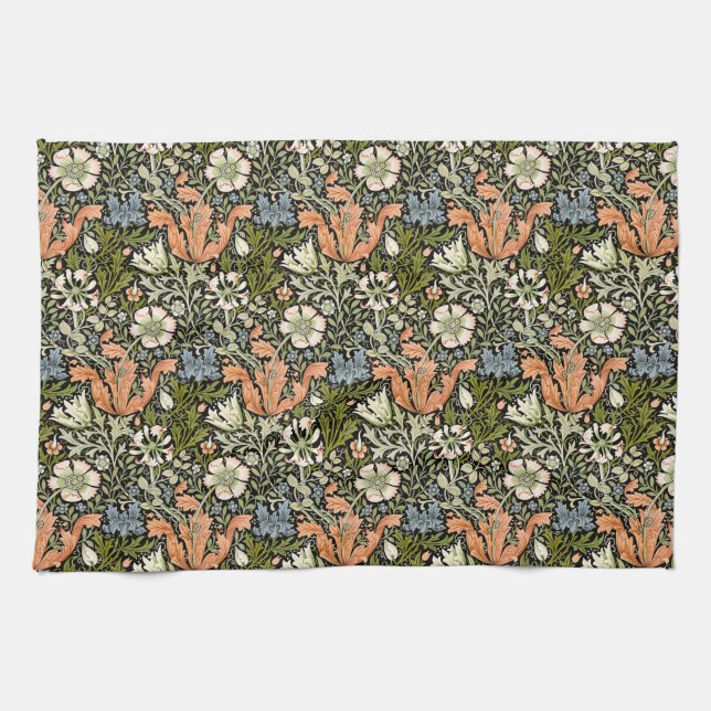 Morris BlackBackground 1896 Compton Floral Pattern Geschirrtuch (Horizontal)