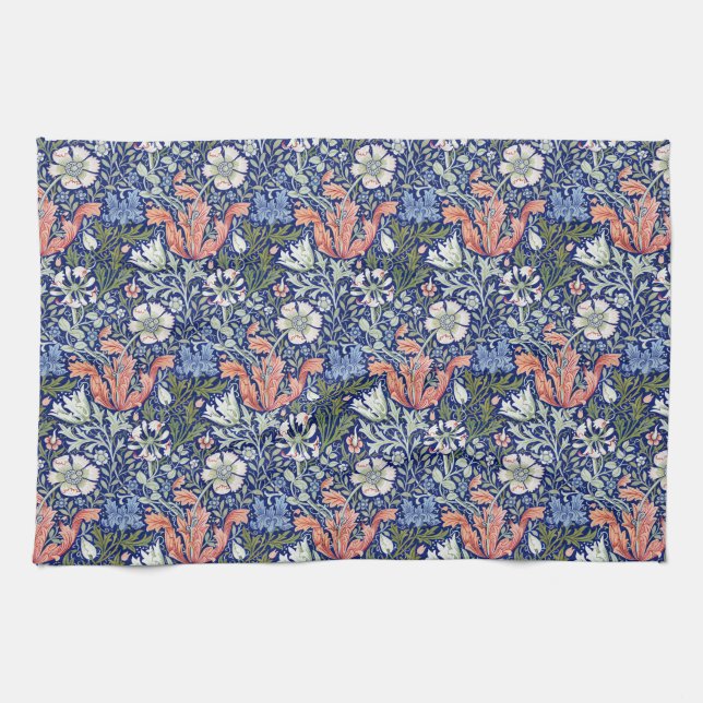 Morris Blue Background 1896 Compton Floral Pattern Geschirrtuch (Horizontal)