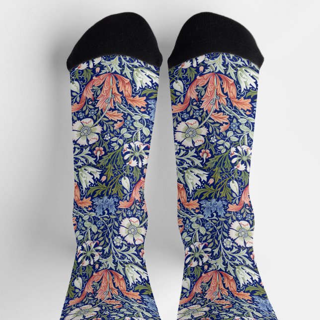 Morris Blue Background 1896 Compton Floral Pattern Socken (Oben)