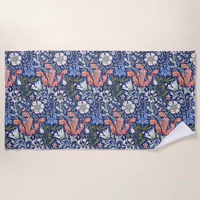 Morris Blue Background 1896 Compton Floral Pattern Strandtuch (Vorderseite)