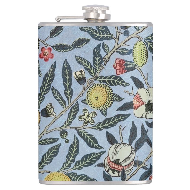 Morris Blue Background Antique Pomegrana Muster Flachmann (Vorderseite)