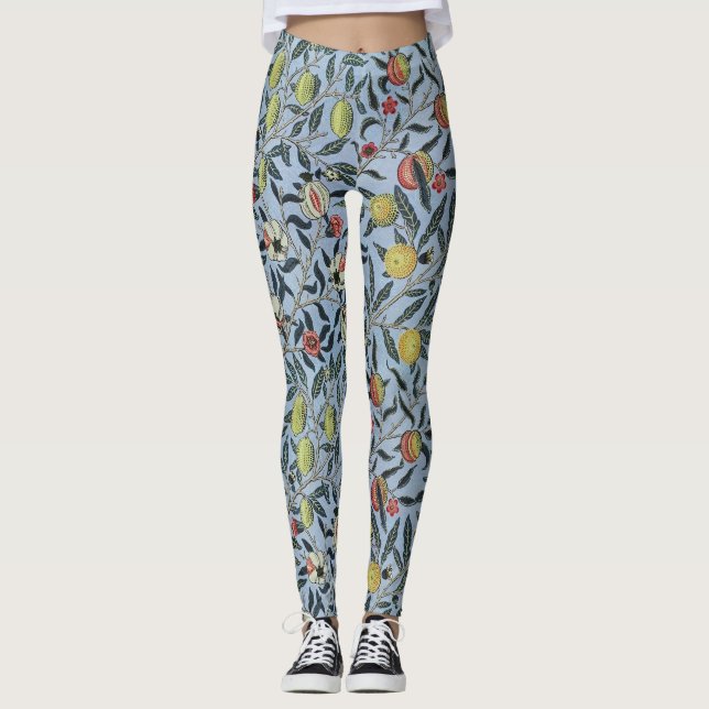 Morris Blue Background Antique Pomegrana Muster Leggings (Vorderseite)