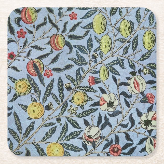 Morris Blue Background Antique Pomegrana Muster Rechteckiger Pappuntersetzer (Vorderseite)