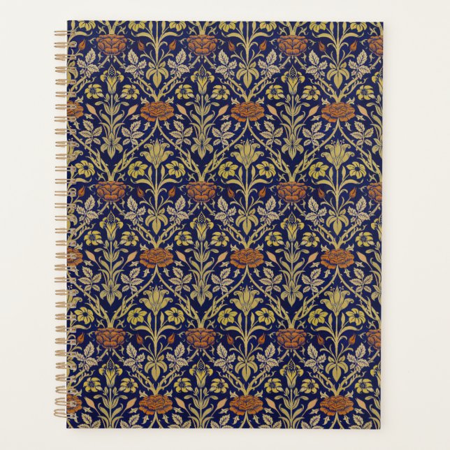 Morris Blue Background Rose & Lily Blume Muster Planer (Vorderseite)